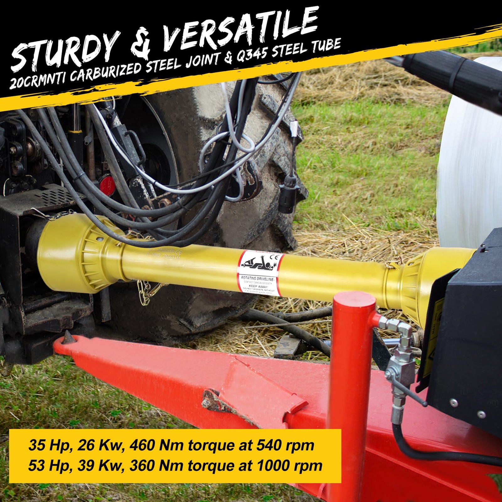 Heavy Duty Steel 43-61 IN Tractor PTO Shaft,1-3/8″ x6 Spline & Round End 540 RPM