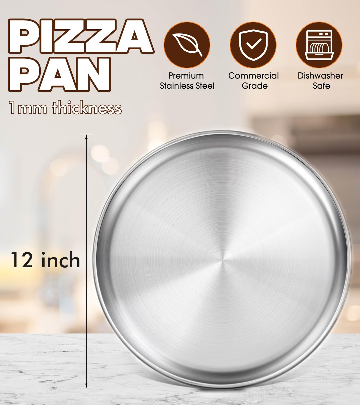 Yuiicaov Stainless Steel Pizza Pan 12 inch, for 12 Silver