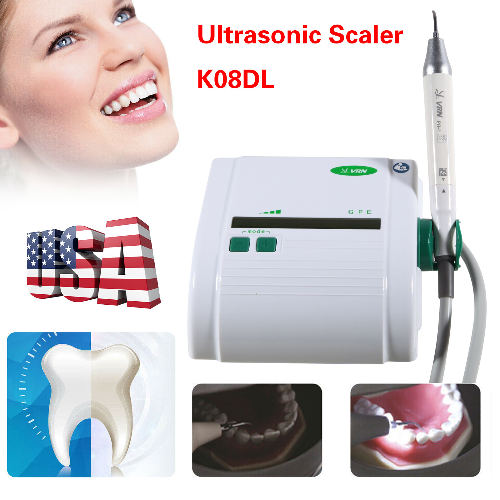 Cavitron Dental Ultrasonic Scaler +LED Light Handpiece +5*Tips fit EMS VRN-08DL