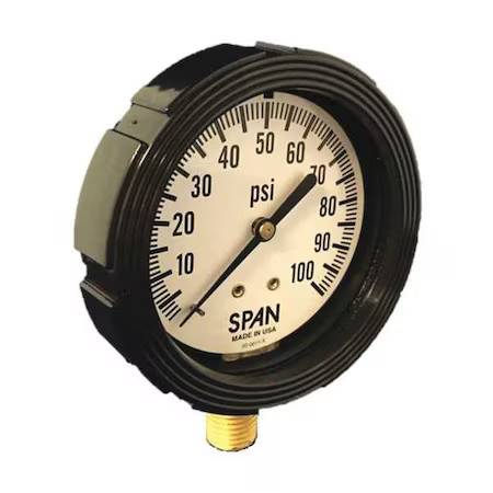 Span Lfs-220-15-G Industrial Pressure Gauge, 0 To 15 Psi, 2 1/2 In Dial, 1/4 In
