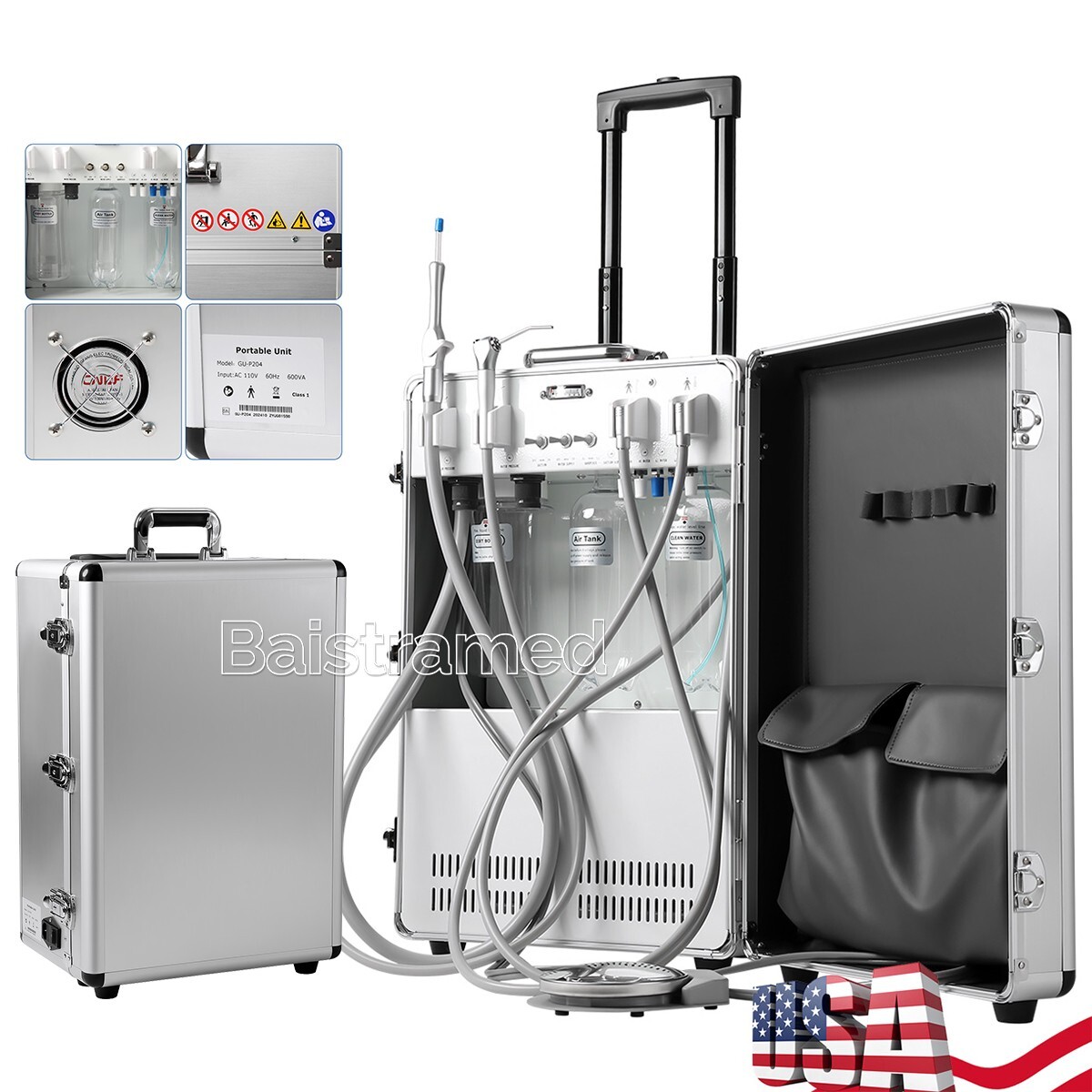 Portable Dental Mobile Delivery Unit System Air Compressor Strong Suction 4Hole