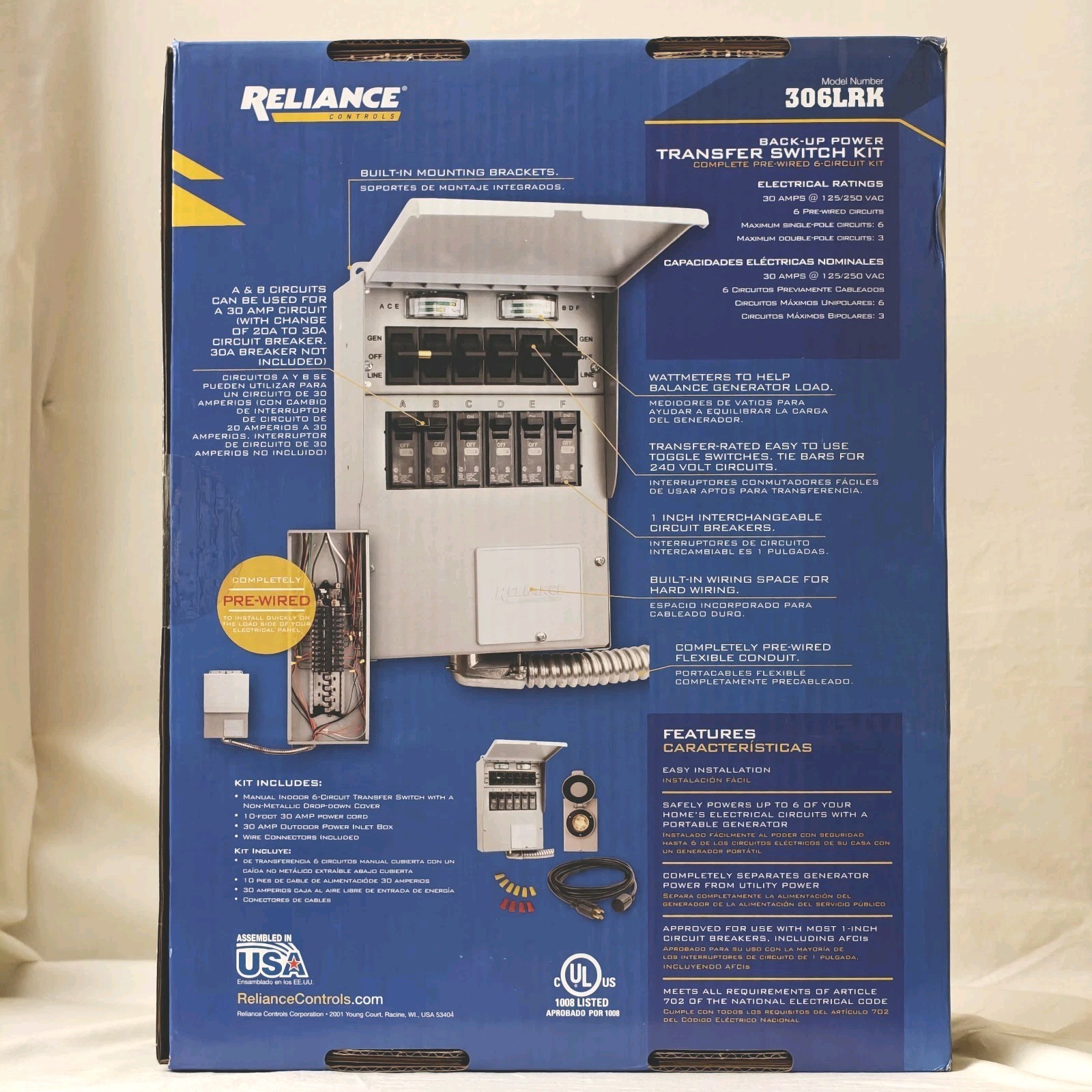 Reliance 306LRK 30Amp BackUp Power Manual Transfer Switch Kit PreWired 6-Circuit