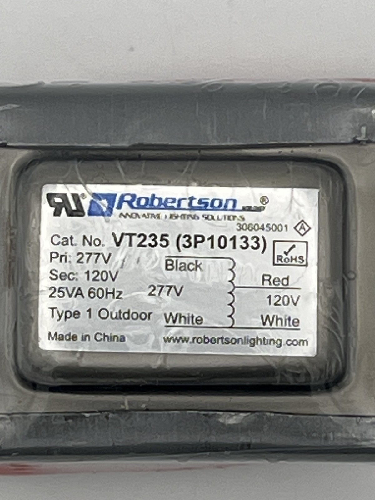 Robertson BT235 (3P10133) Step-Down Transformer 277V to 120V 25VA NOS
