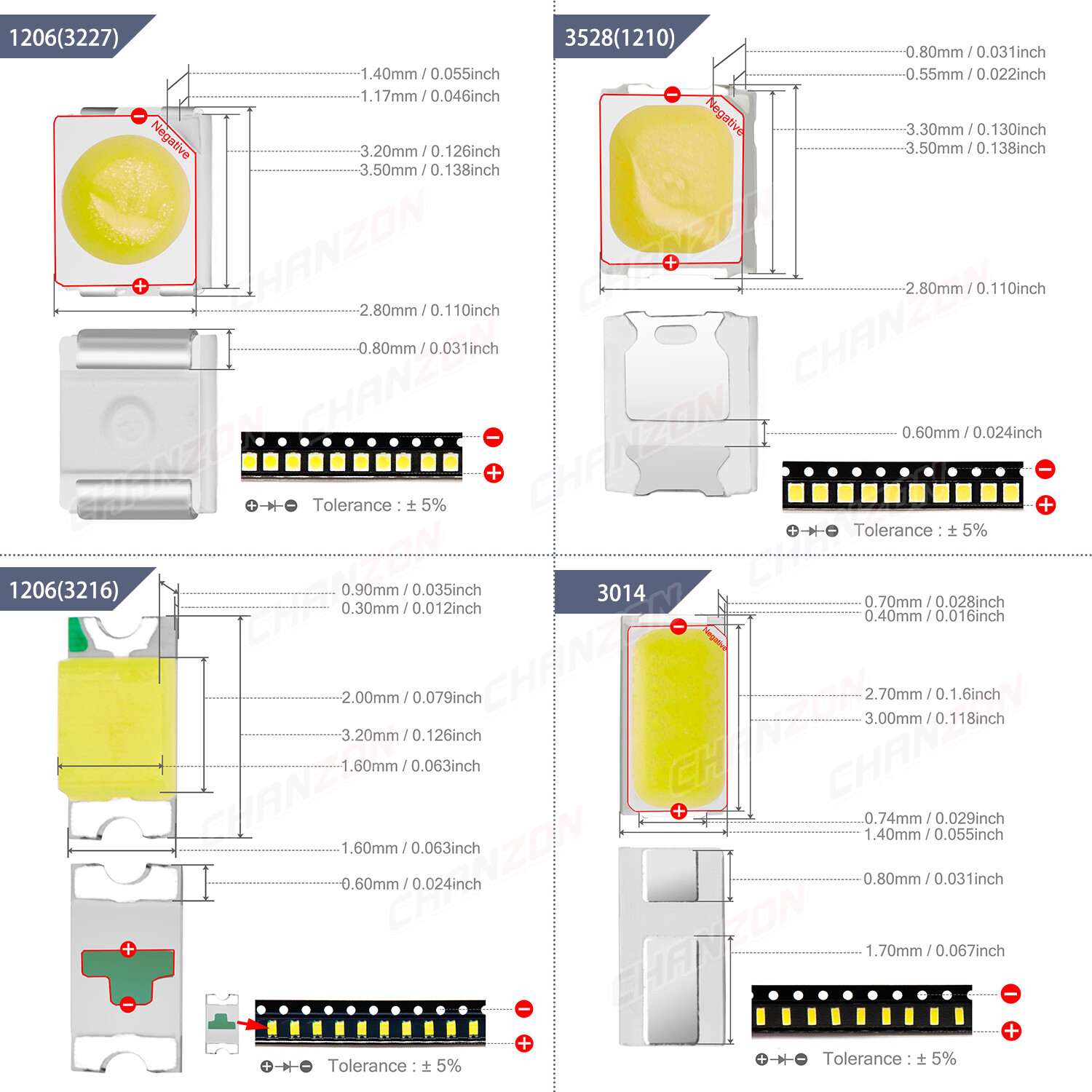 0805 1206 0603 3535 3528 2835 5630 5730 LED SMD Diode White Red Green RGB UV 3V