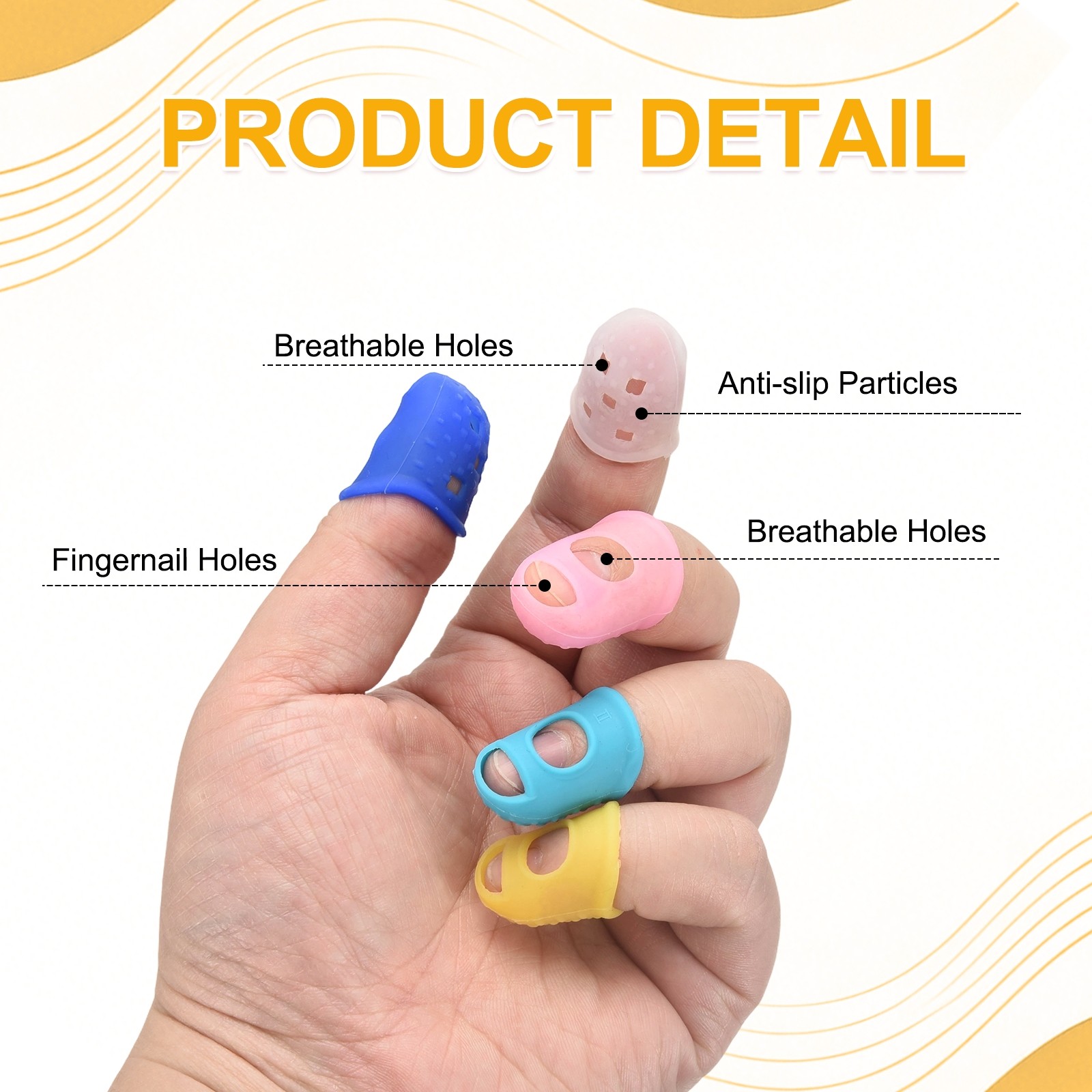15 Pcs Silicone Finger Tips, 18/20/21.5/23/25mm Reinforced Finger, Translucent