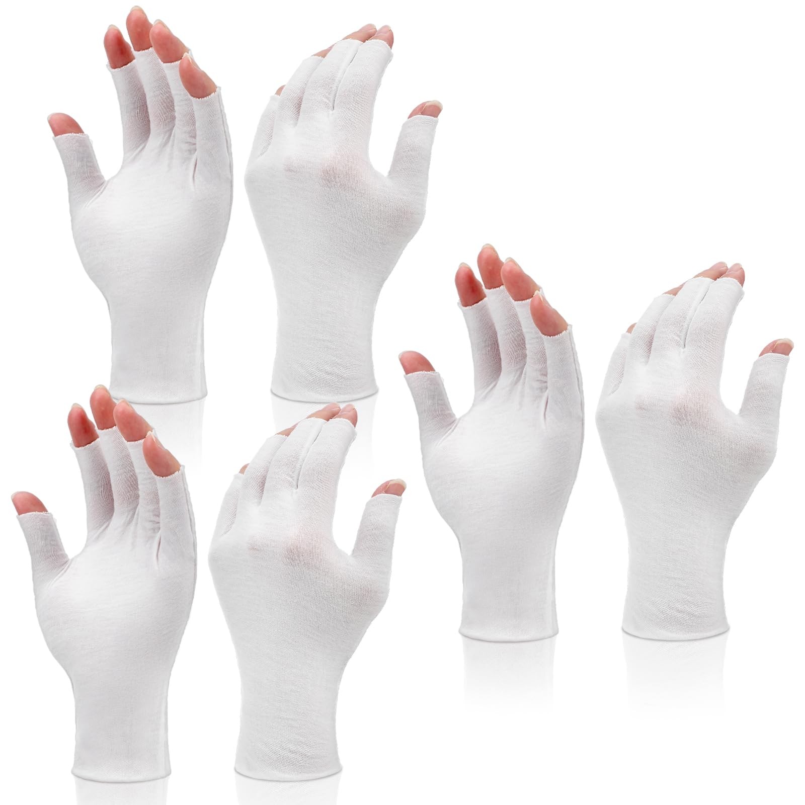 3 Pairs White Moisturizing Gloves – Fingerless Design Cotton Gloves for Dry H…