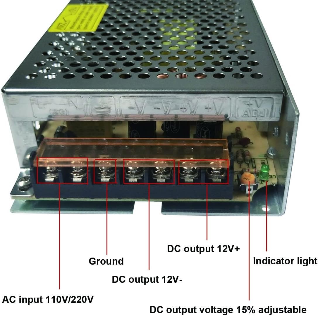 AC 110V/220V to DC 12V 15A 180W Universal Regulated Switching 15A, Black