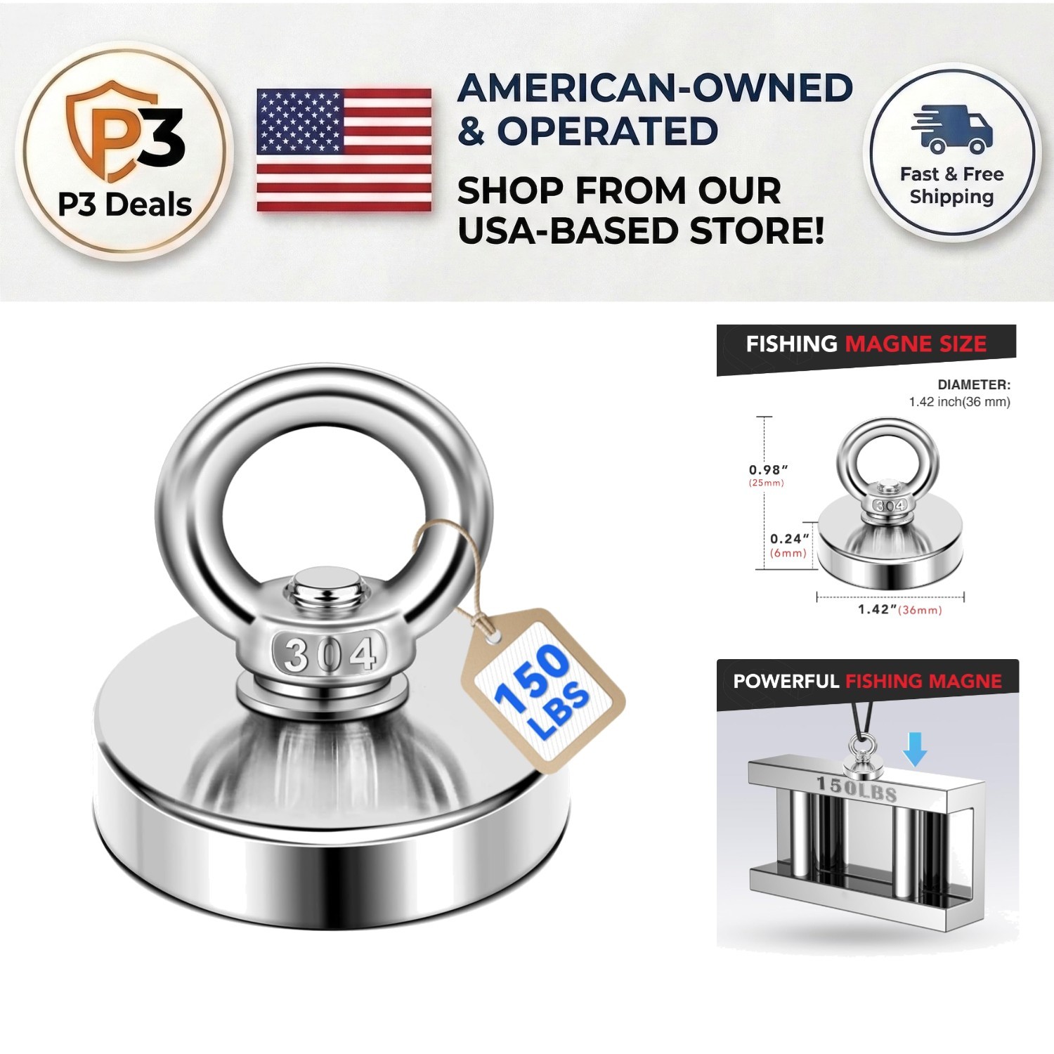 Alloy Steel Fishing Magnet with 150 Lbs Pull Force – 1.42 Inches for Retrieval