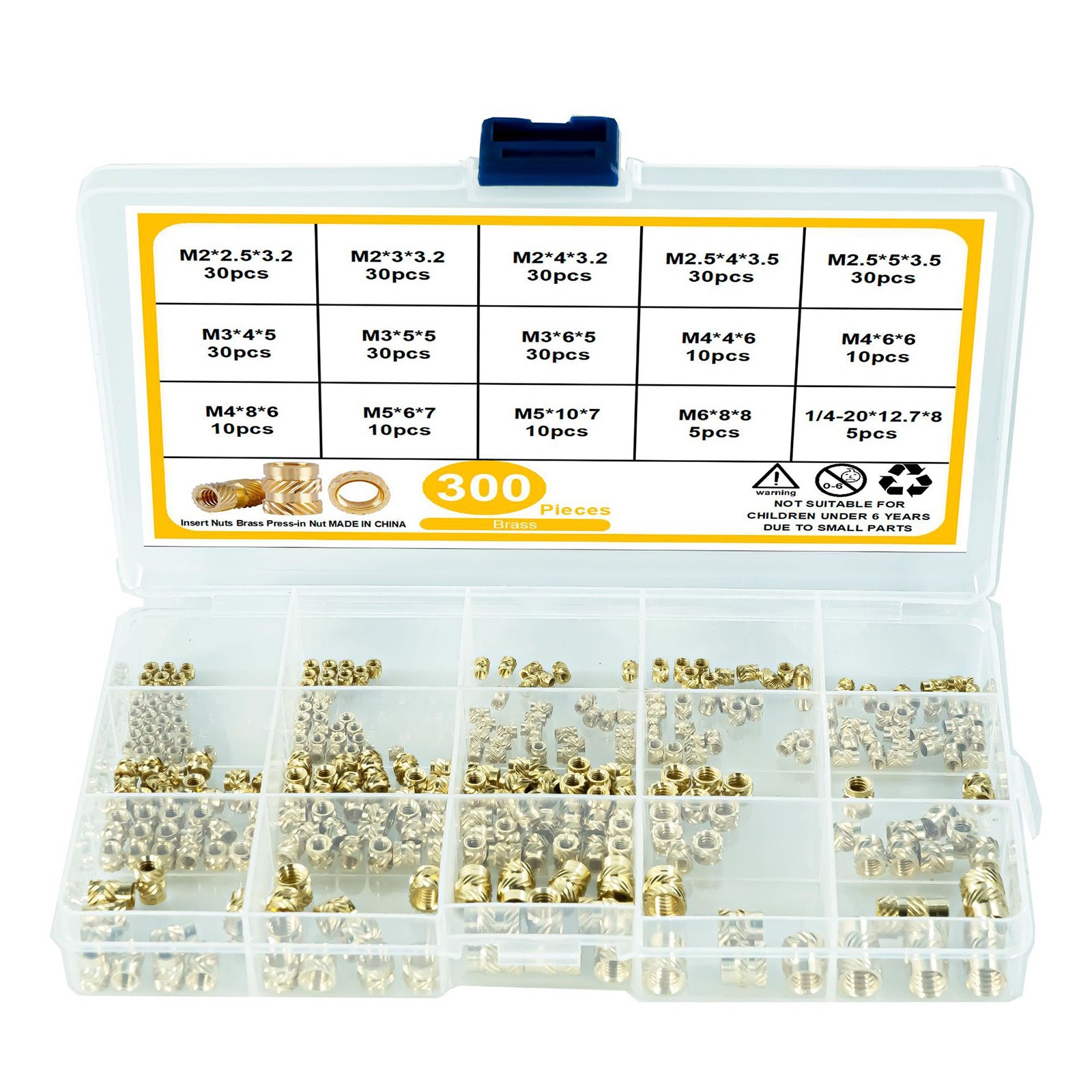 300pcs Threaded Insert M2- M6 Insert Brass Knurled Nuts For Plastic 3D Printer