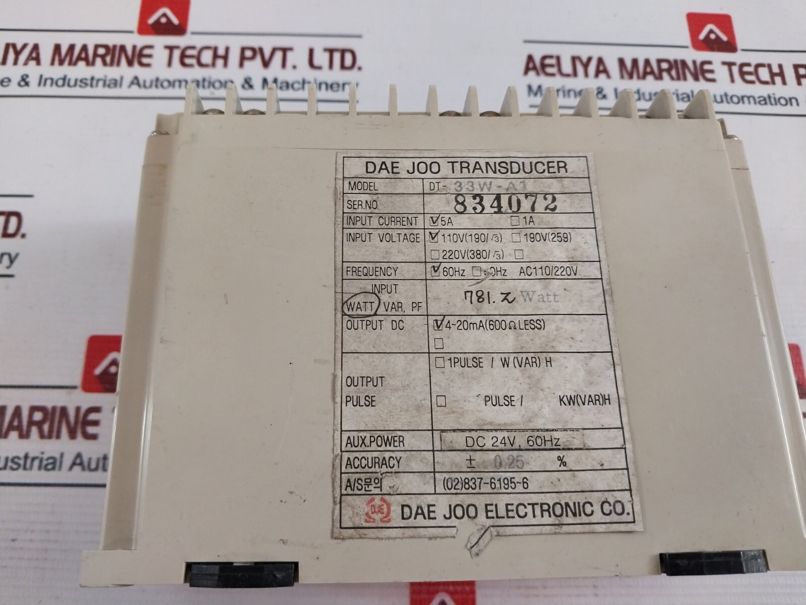 DAE JOO DT-33W-A1 TRANSDUCER 110V-220V 50-60HZ 4-20MA DC 24 V