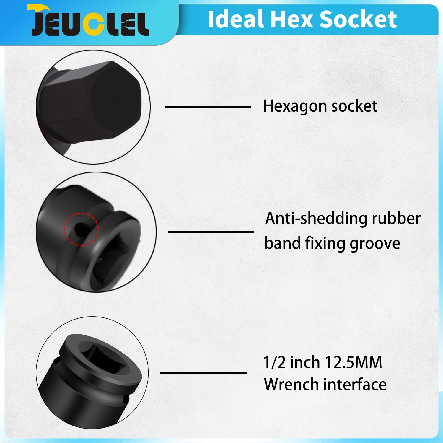 JEUCLEL 17mm Hex Impact Bit Socket, H17 1/2-Inch Drive Allen 17MM