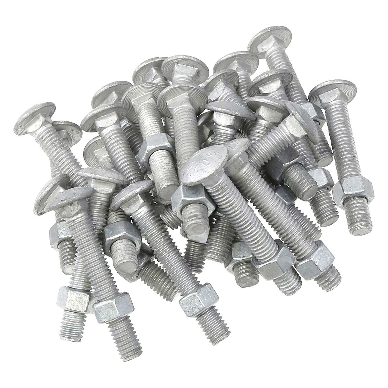 3/8 x 2 1/2″ Long Carriage Bolts with Nuts, Galvanized Steel (Pack of 25)