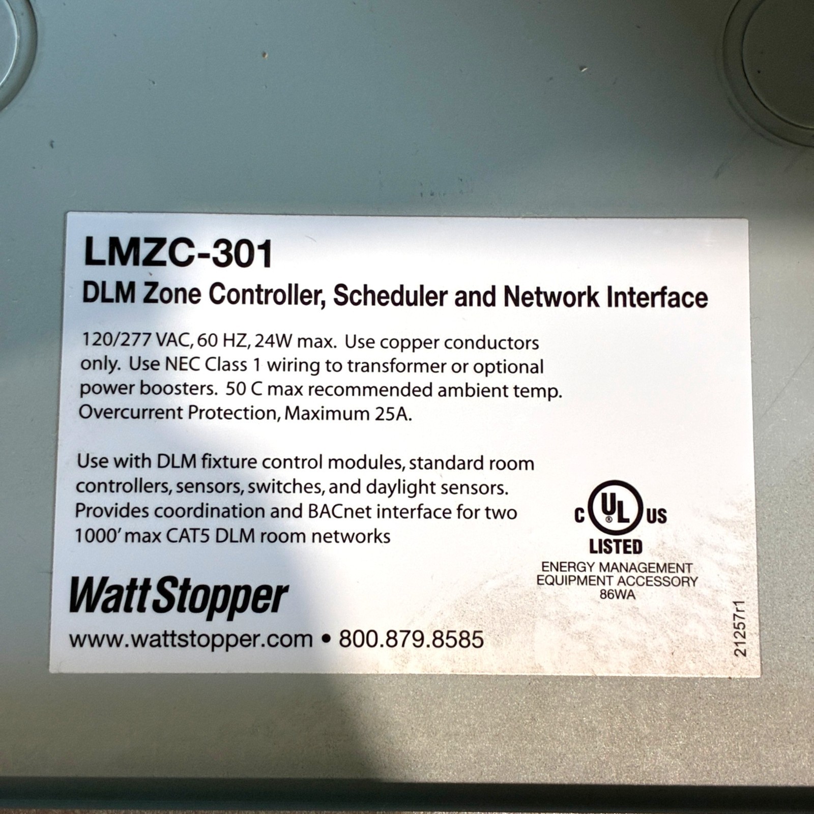 WattStopper LMZC-301 DLM Zone Controller Scheduler & Network Interface Enclosure