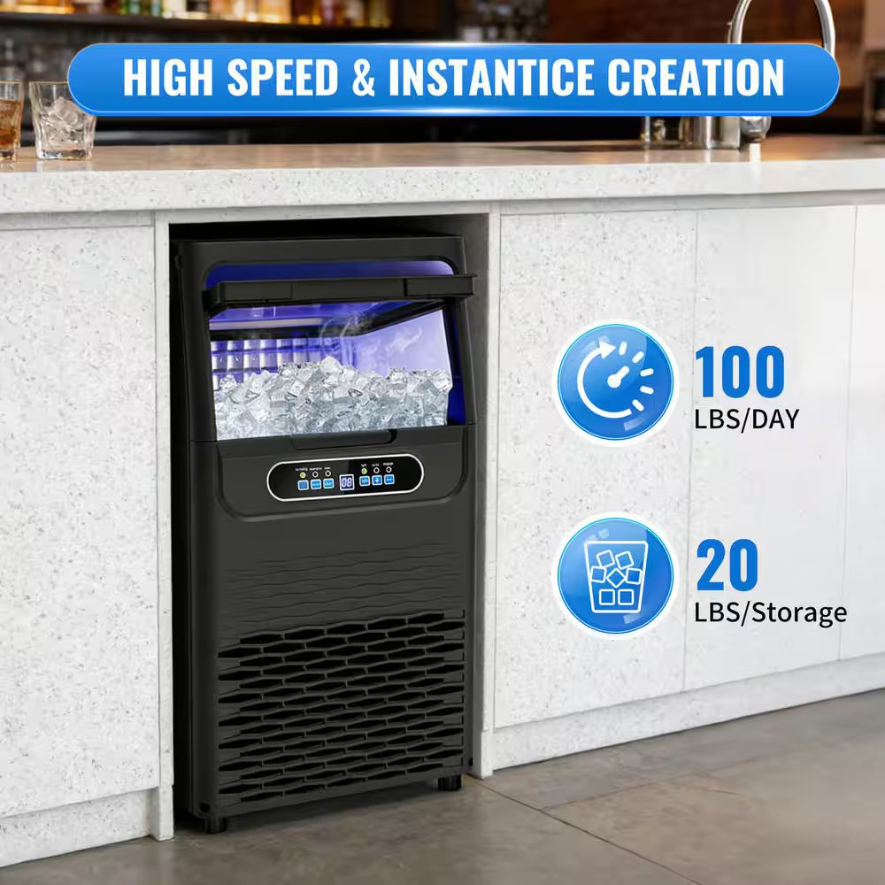 14 In. 100 Lbs./24H Built-In or Freestanding Half Size Cubes Ice Maker with 30 L