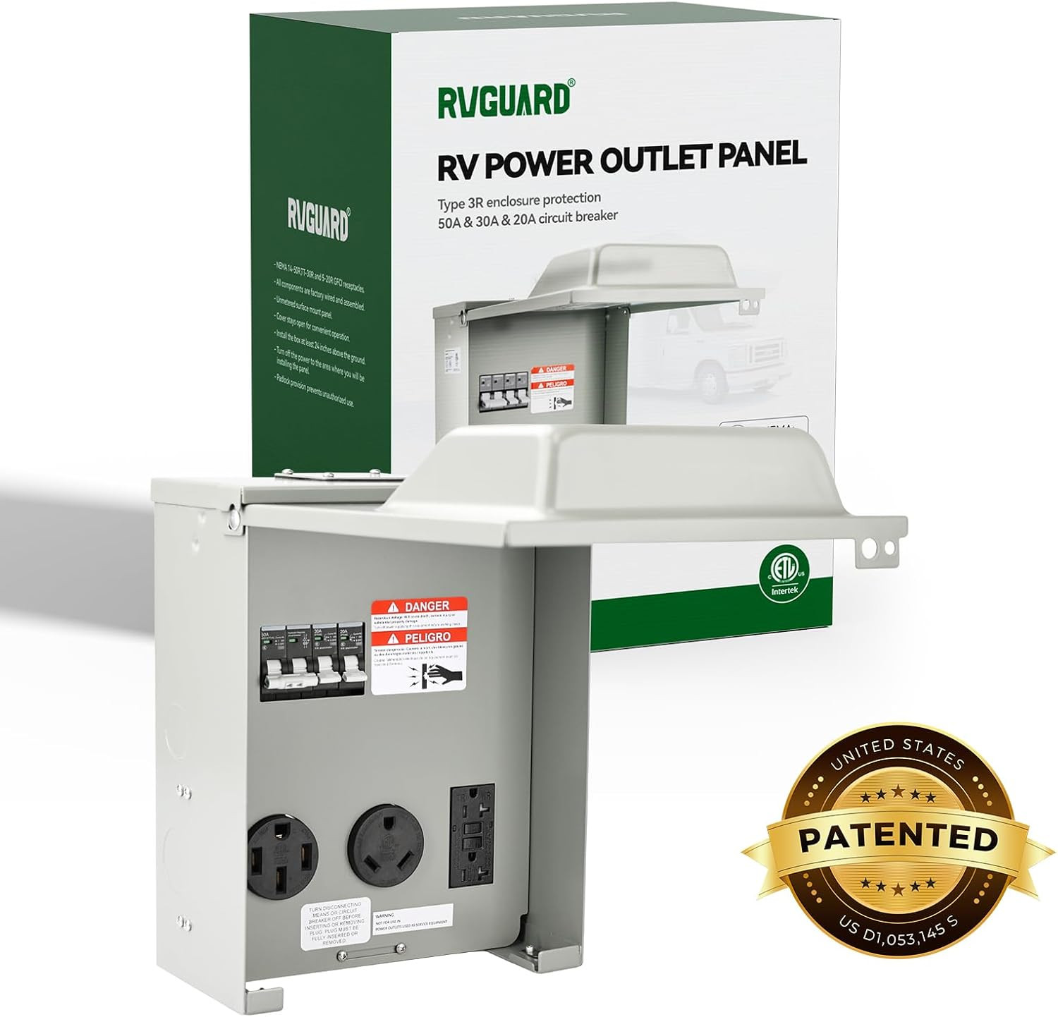 RV Temporary Power Outlet Panel with Breaker, ETL Listed 20 30 50 Amp RV Recepta