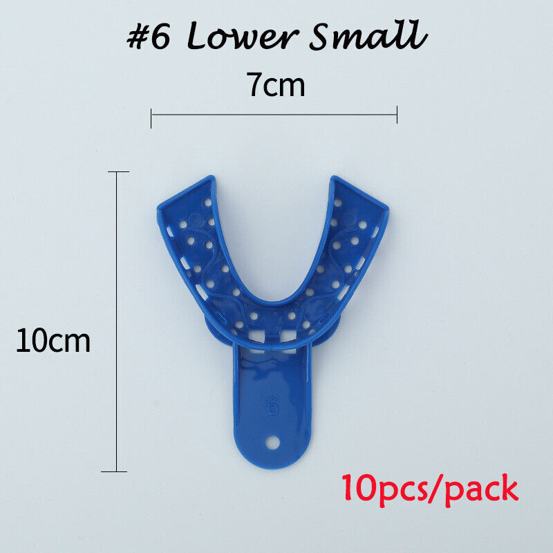 2/10Pcs Dental Plastic-Steel Impression Trays Blue Materials Upper+Lower L M S