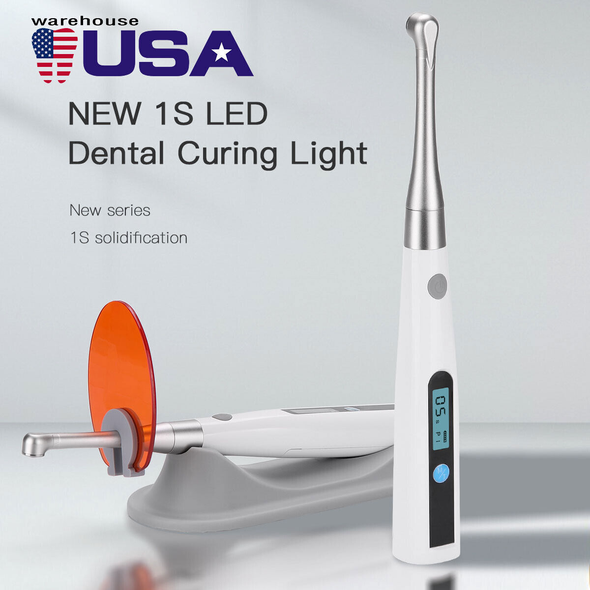 Dental LED Curing Light Cordless 1 Second Cure Light Lamp Metal Head 3Modes