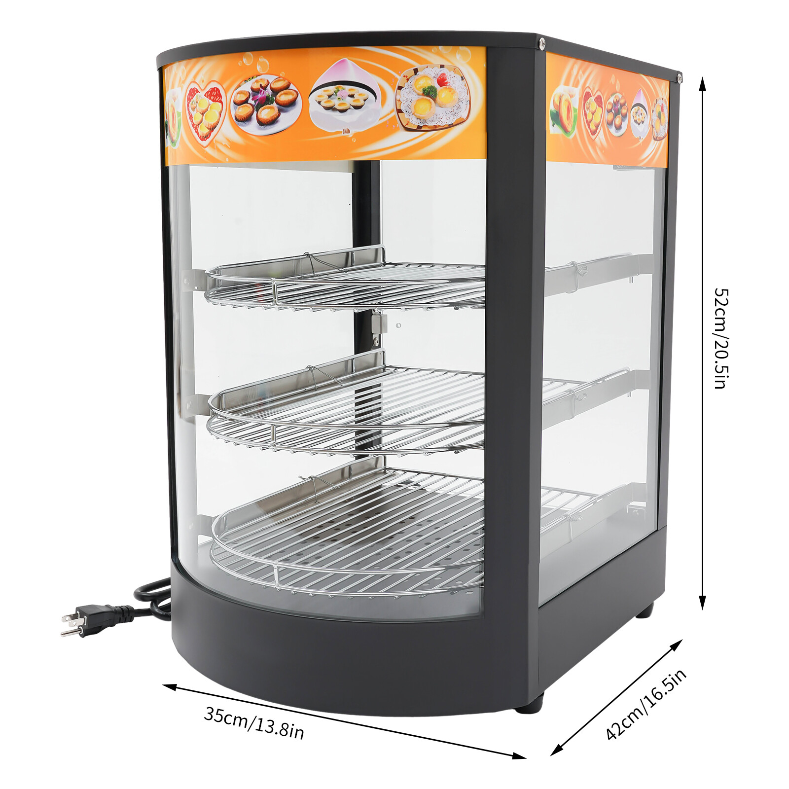 3-Tiers Tabletop Commercial Food Warmer Display Case Food Warming Cabinet 800W