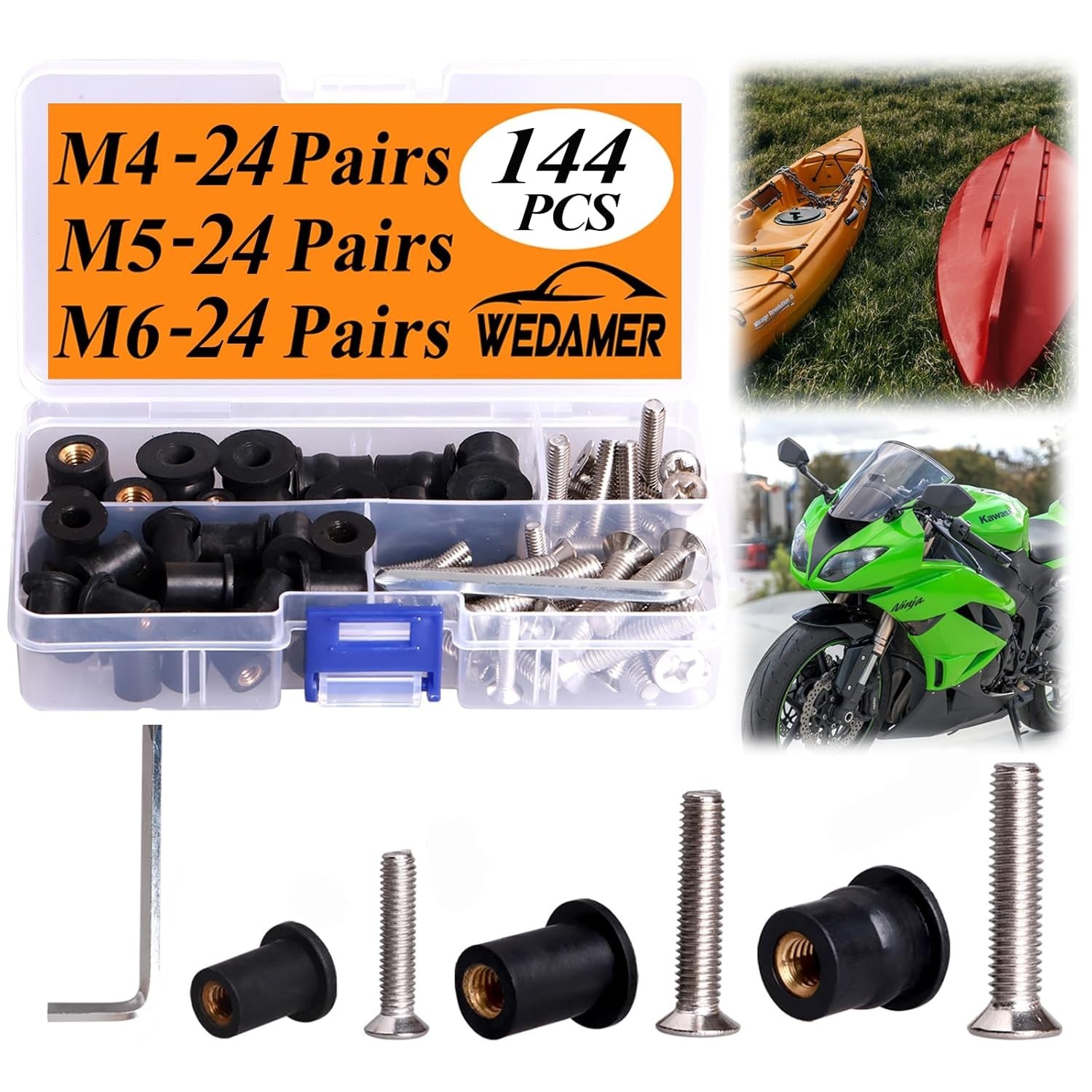 High Strength Rubber Well Nuts M4 M5 M6 – 72 Pairs with Durable Stainless Screws