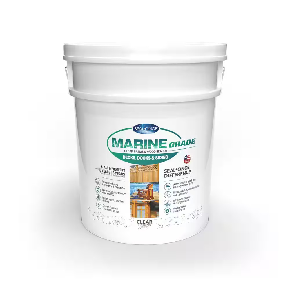 MARINE GRADE 5 Gal. Clear Premium Water-Based Waterproofing Exterior Wood Sealer