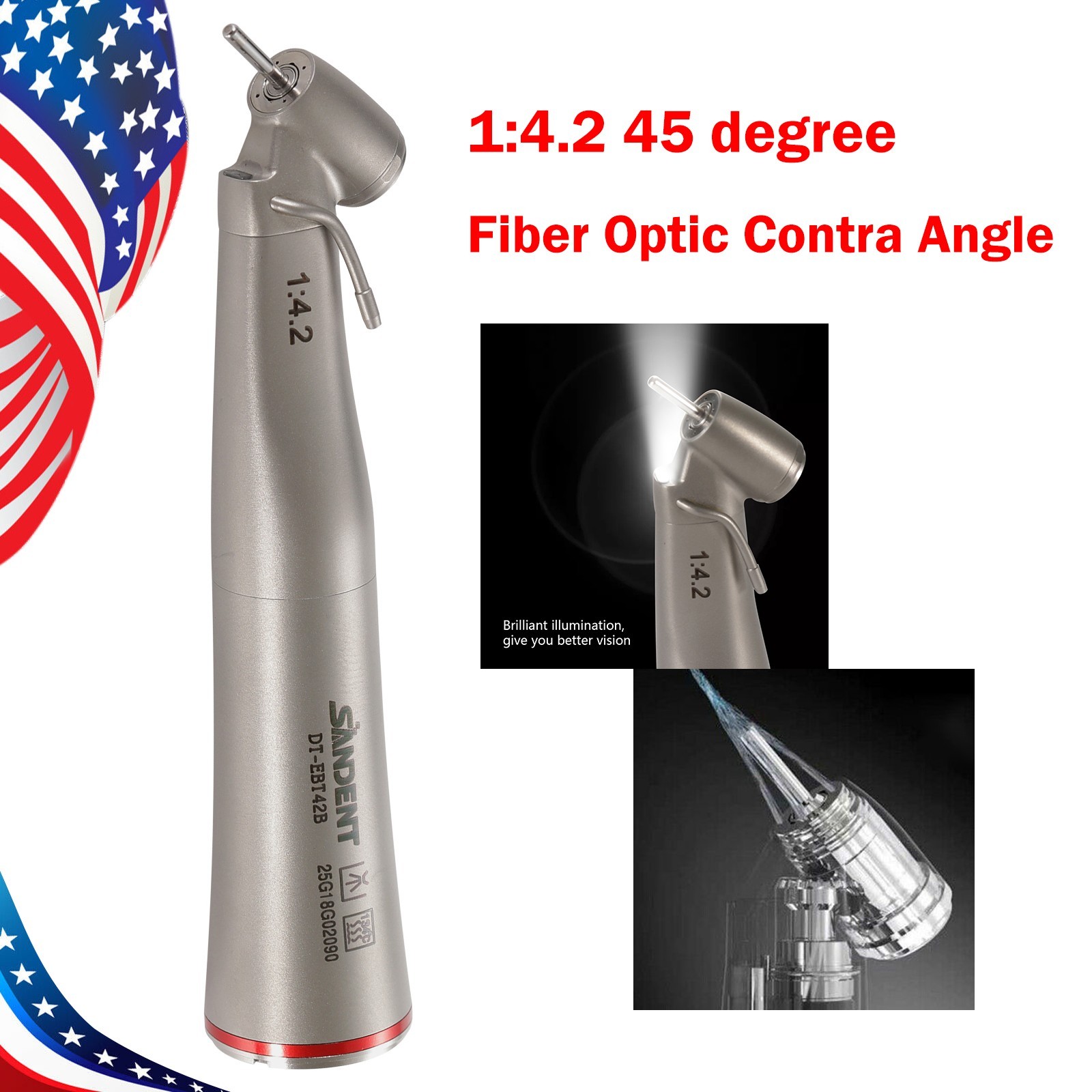 SANDENT Handpiece LED 1:4.2 Contra Angle 45° Surgical External Spray