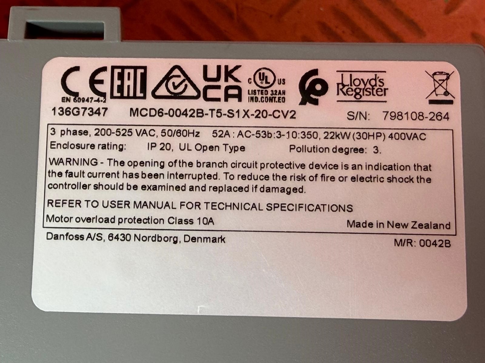Danfoss 136G7347 MCD6-0042B-T5-S1X-20-CV2 52A-22kW NEW In Stock Now