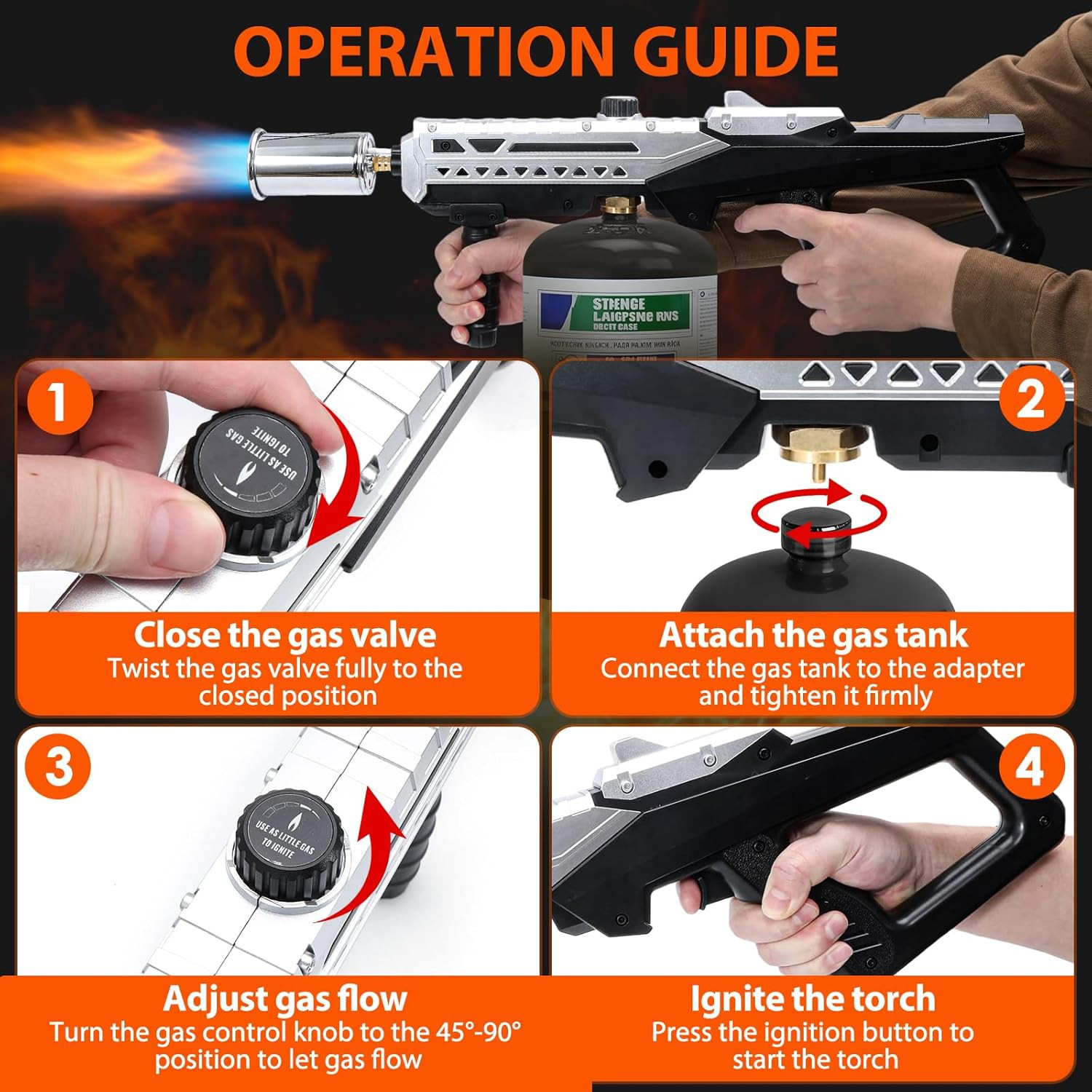 Adjustable Powerful Propane Torch, Flame Thrower Gun & Weed Torch Burner