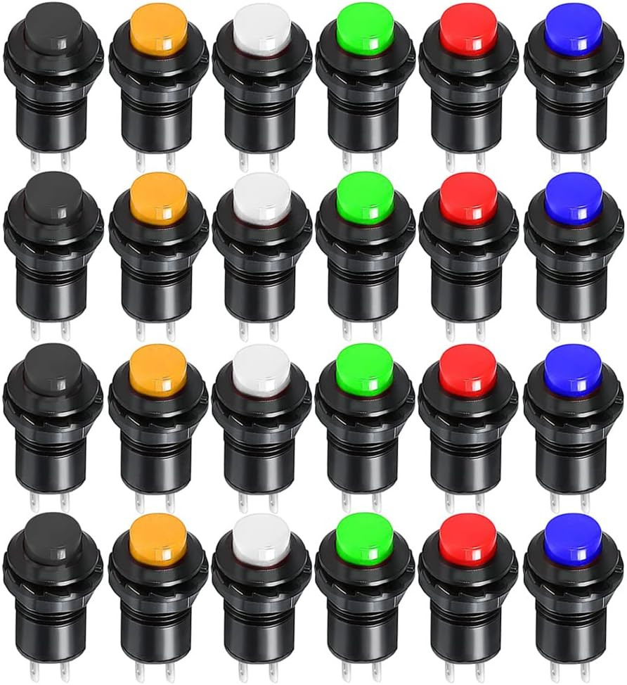 24pcs 12mm Latching Push Button Switch SPST ON/OFF AC 250V/1.5A 125V/3A, Lockabl