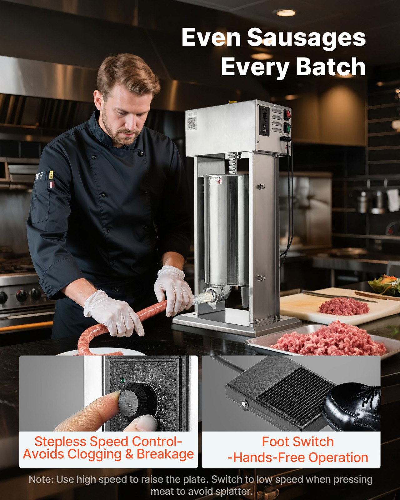 VEVOR Electric Sausage Stuffer 33 LBS / 15 L with 4 Tubes for Commercial & Home