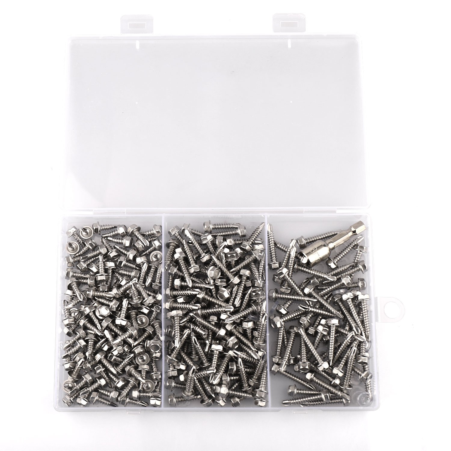 250Pcs Steel Self Drilling Tapping Screws-Hex-Washer Head Sheet Metal Assortment