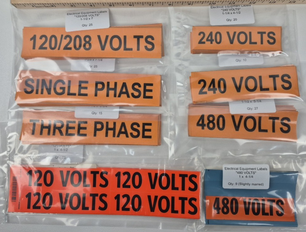 159pc Electrical Voltage Label Sticker Lot 120V 240V 480V Single Three Phase NEW