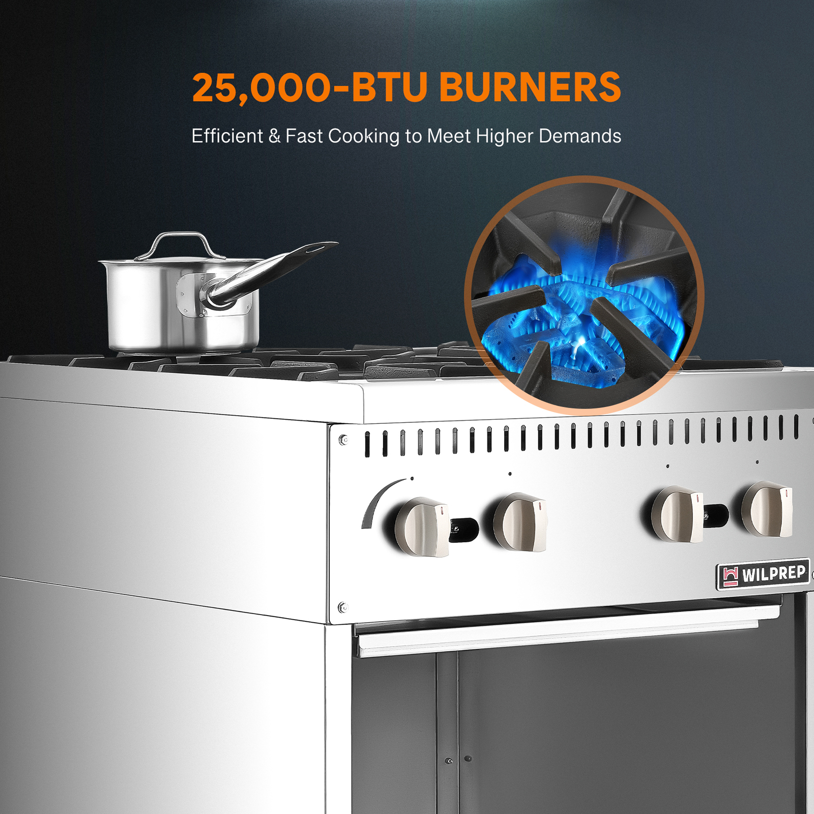 24″ Commercial Natural Gas Range 4 Burners Gas Stove Stainless Steel100000BTU