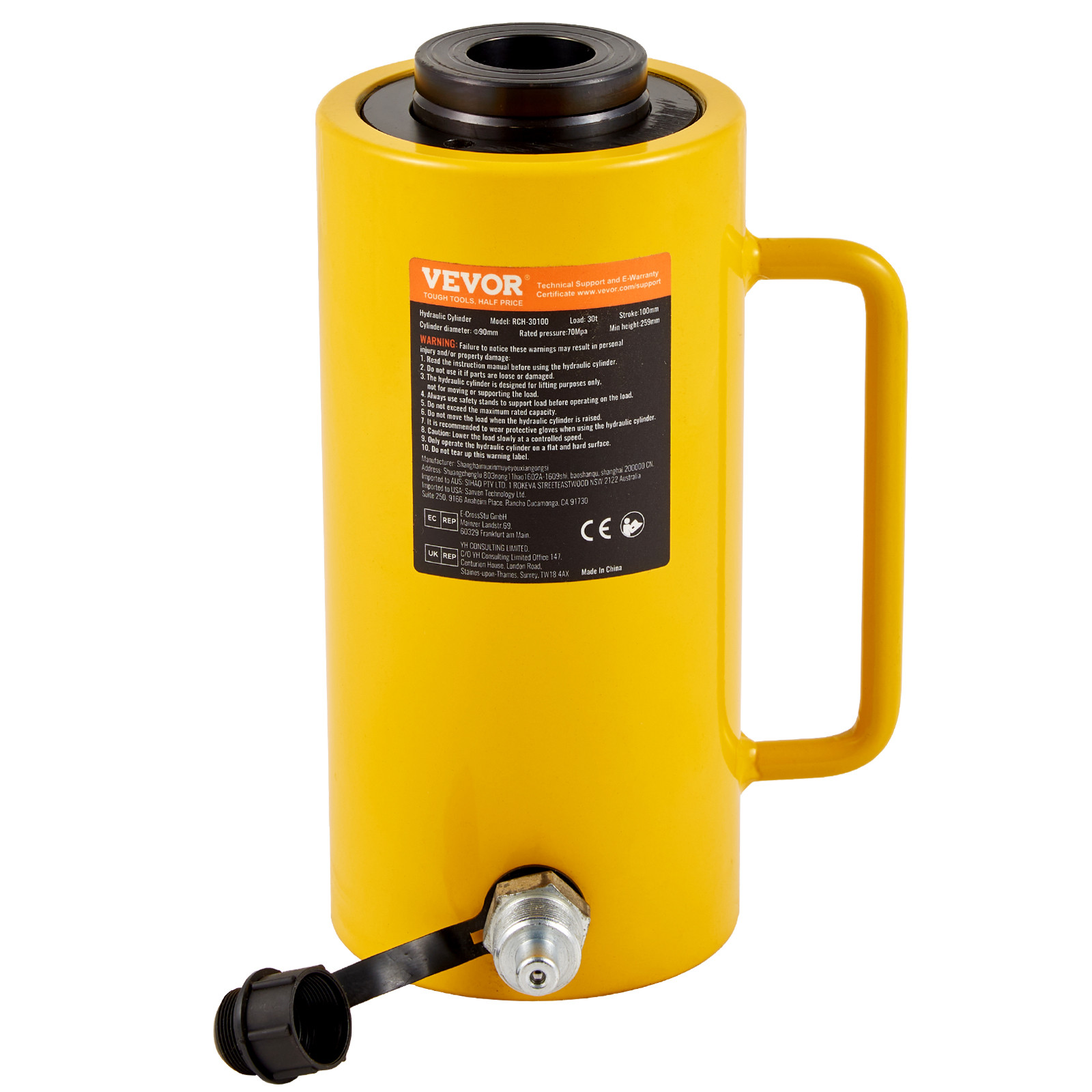 Hollow Ram Hydraulic Cylinder Jack 30 Ton / 66000 lbs Single Acting 4″ Stoke