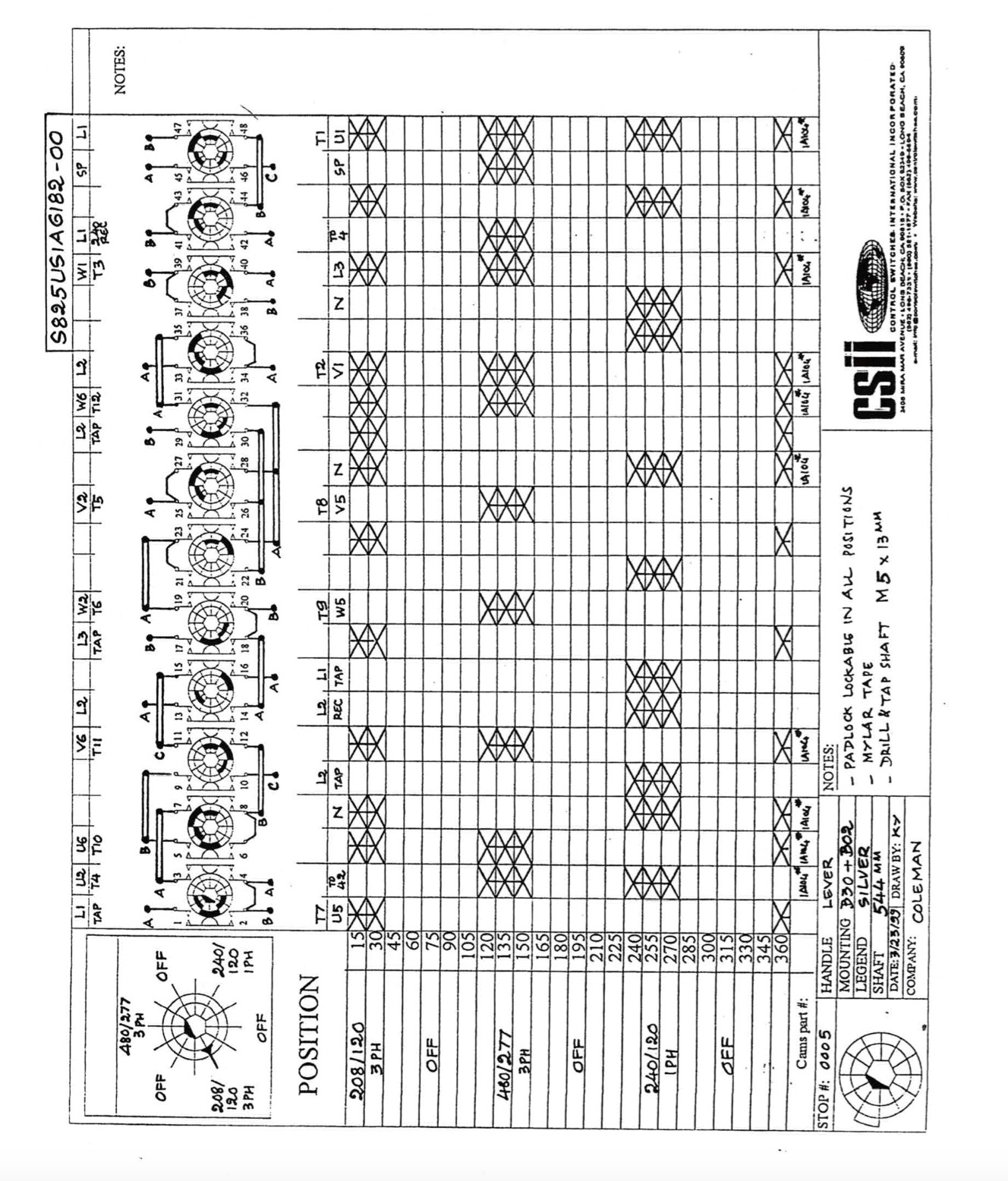 SALZER S825 VOLTAGE SELECTOR SWITCH