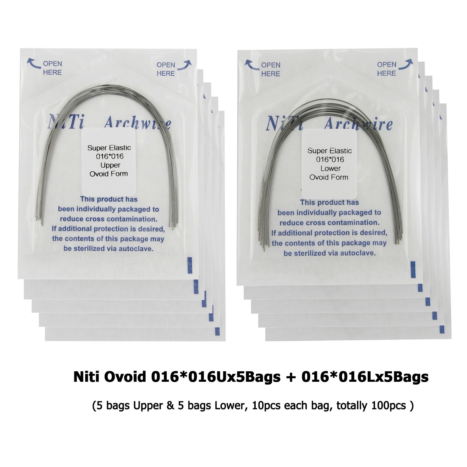 100PC Orthodontic Arch Wire Niti Stainless Steel Ovoid Natural Round Rectangular