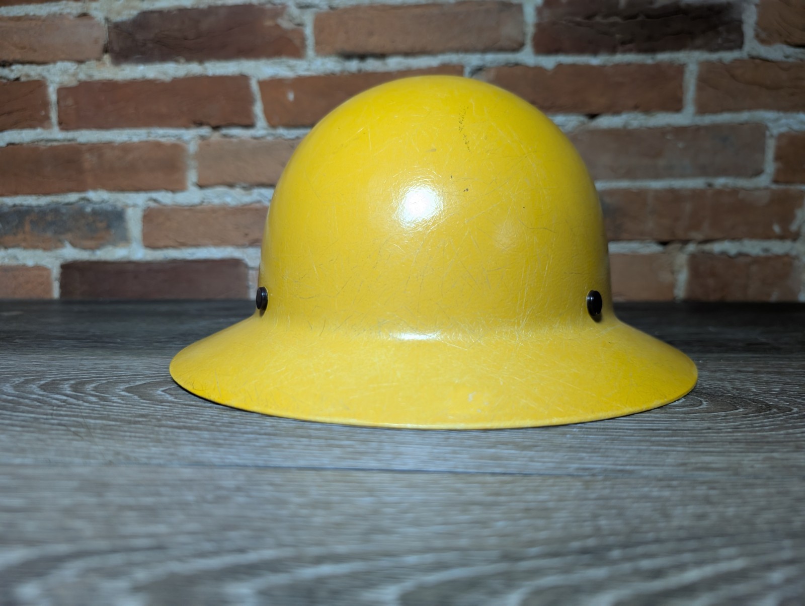 MSA Skullgard Full Brim Hard Hat Yellow w/ Adjustable Suspension Distressed