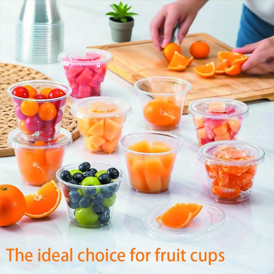 50 Sets 9 Oz Clear Disposable Plastic Portion Cups With Lids, Disposable Cups…