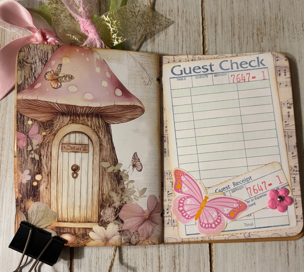 Junk Journal Handmade Booklet Book Vintage «Pink Fairies» Pockets, Ephemera