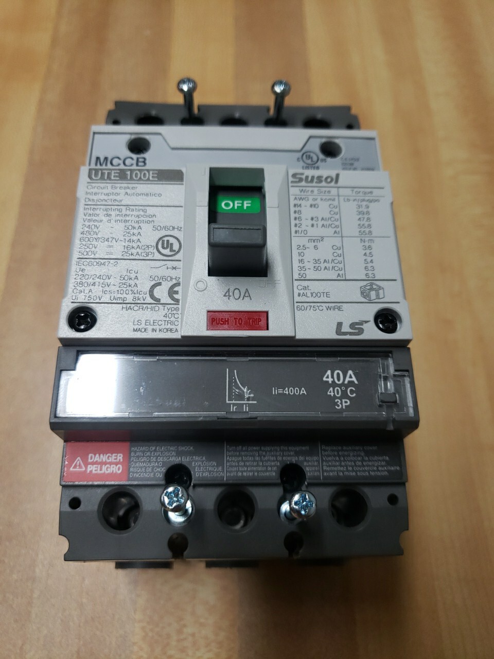 NEW LS MCCB UTE100E SUSOL CIRCUIT BREAKER 40A 3P 240/480VAC 50/25KA (KB) NEW