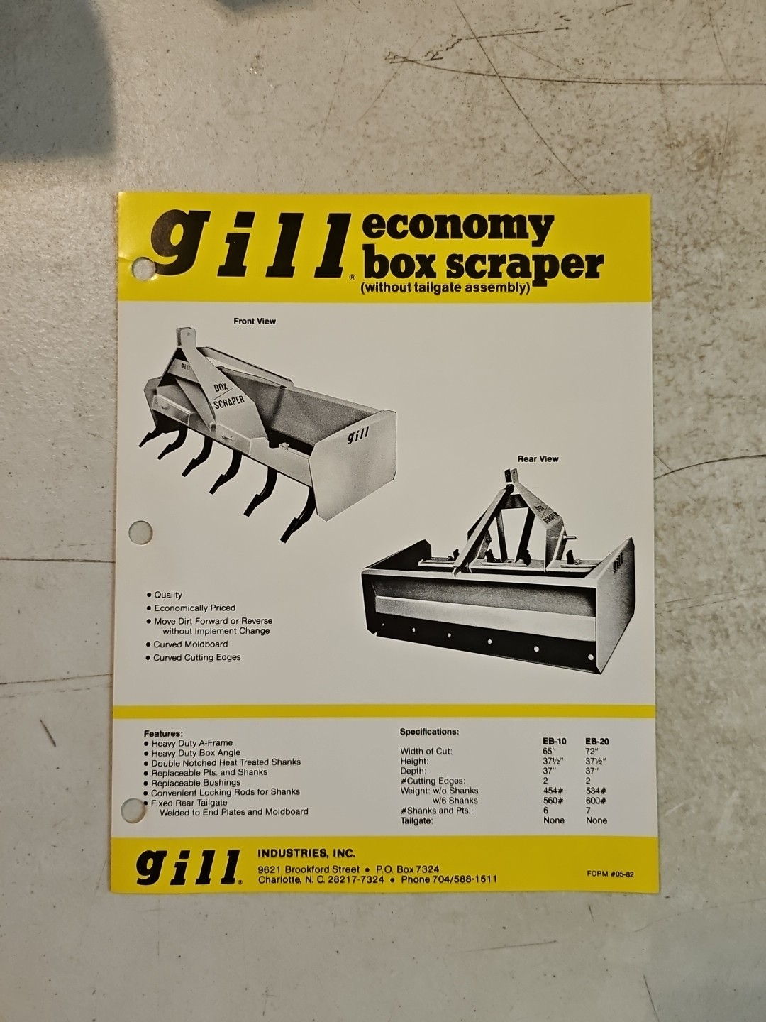Vintage Gill Economy Box Scraper Sales Brochure Spec Sheet