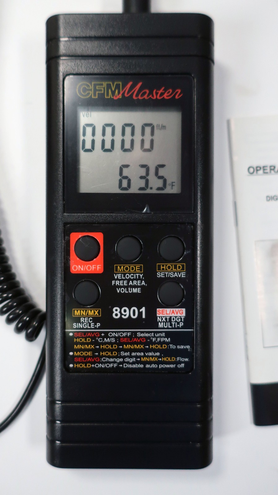 General Tools DCFM8901 Digital Two Piece Air Flow Meter with RS232 Output & Case