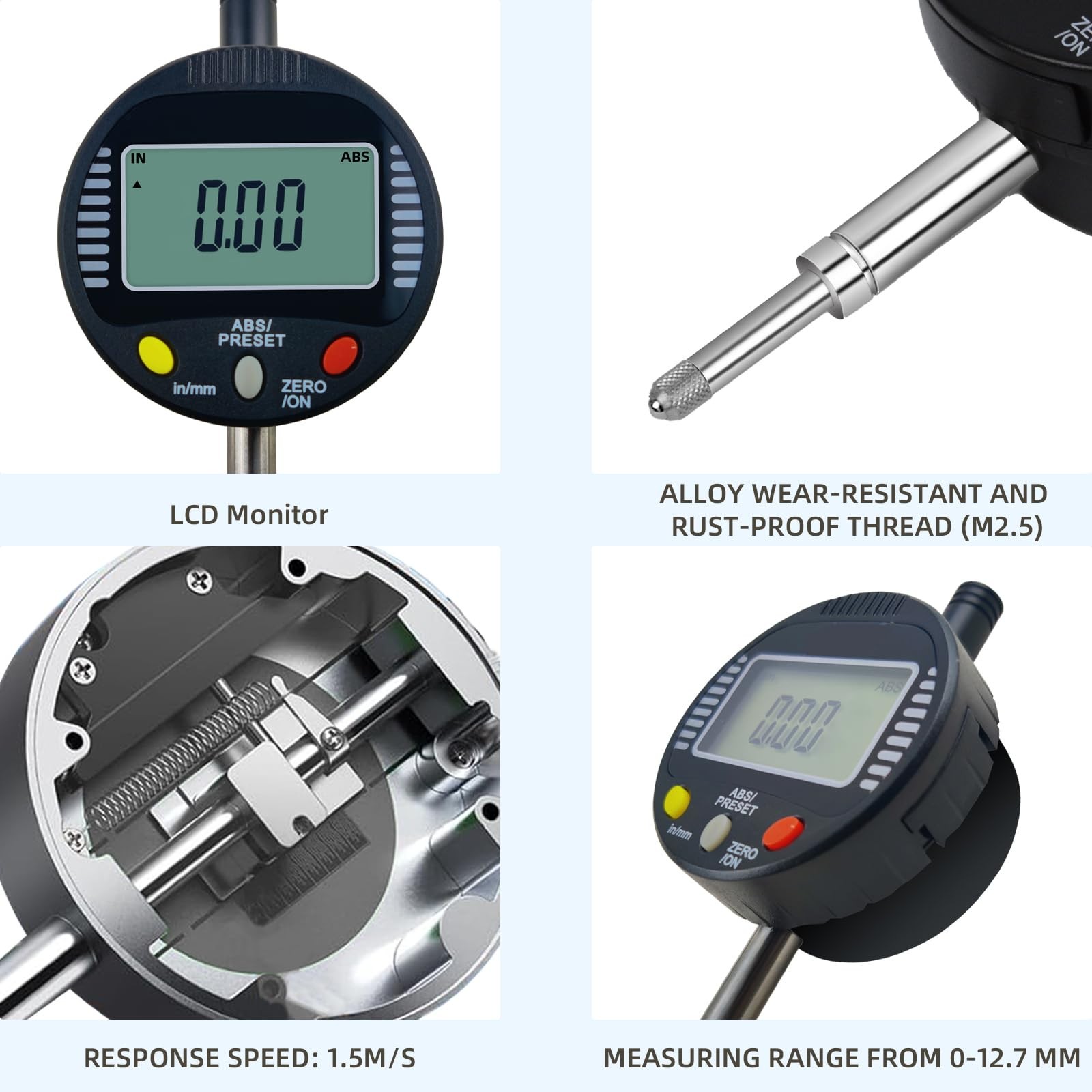 Electronic Digital Dial Gauge,with A Range of 0.5in/12.7mm and A 0.5 in/0.01