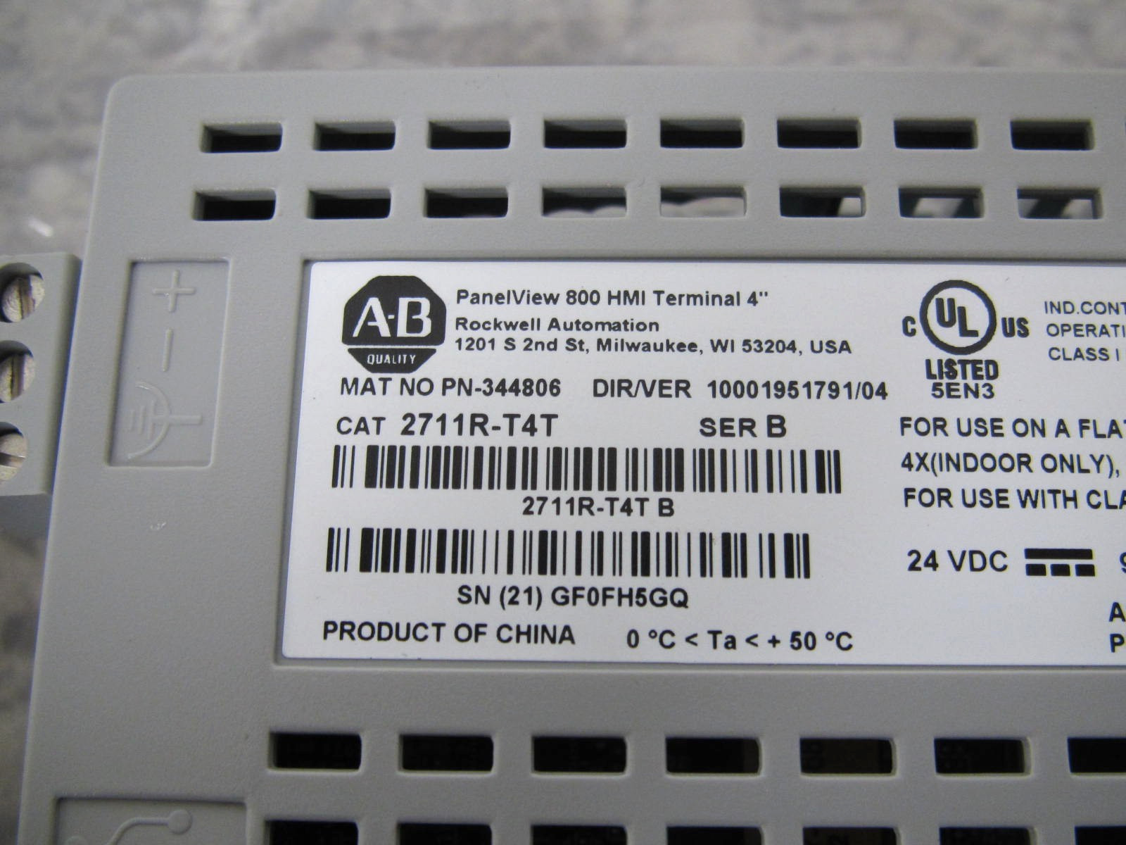 Allen-Bradley 2711R-T4T Ser B / PanelView 800 / 4″ HMI Operator Terminal Used