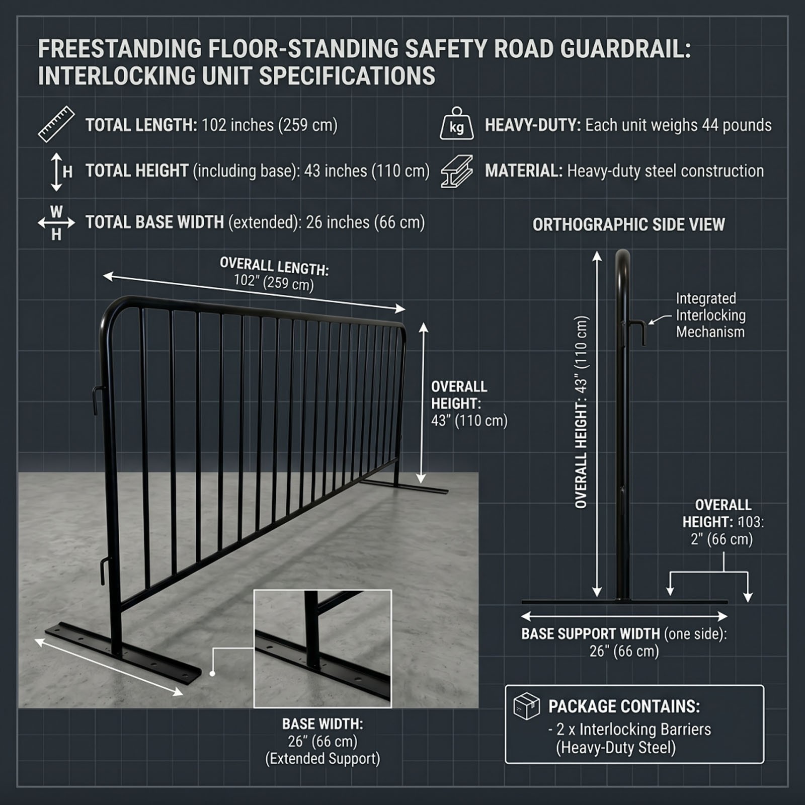 8.5ft Heavy Duty Interlocking Steel Safety Barriers Barricade Fence Guard 2-Pack