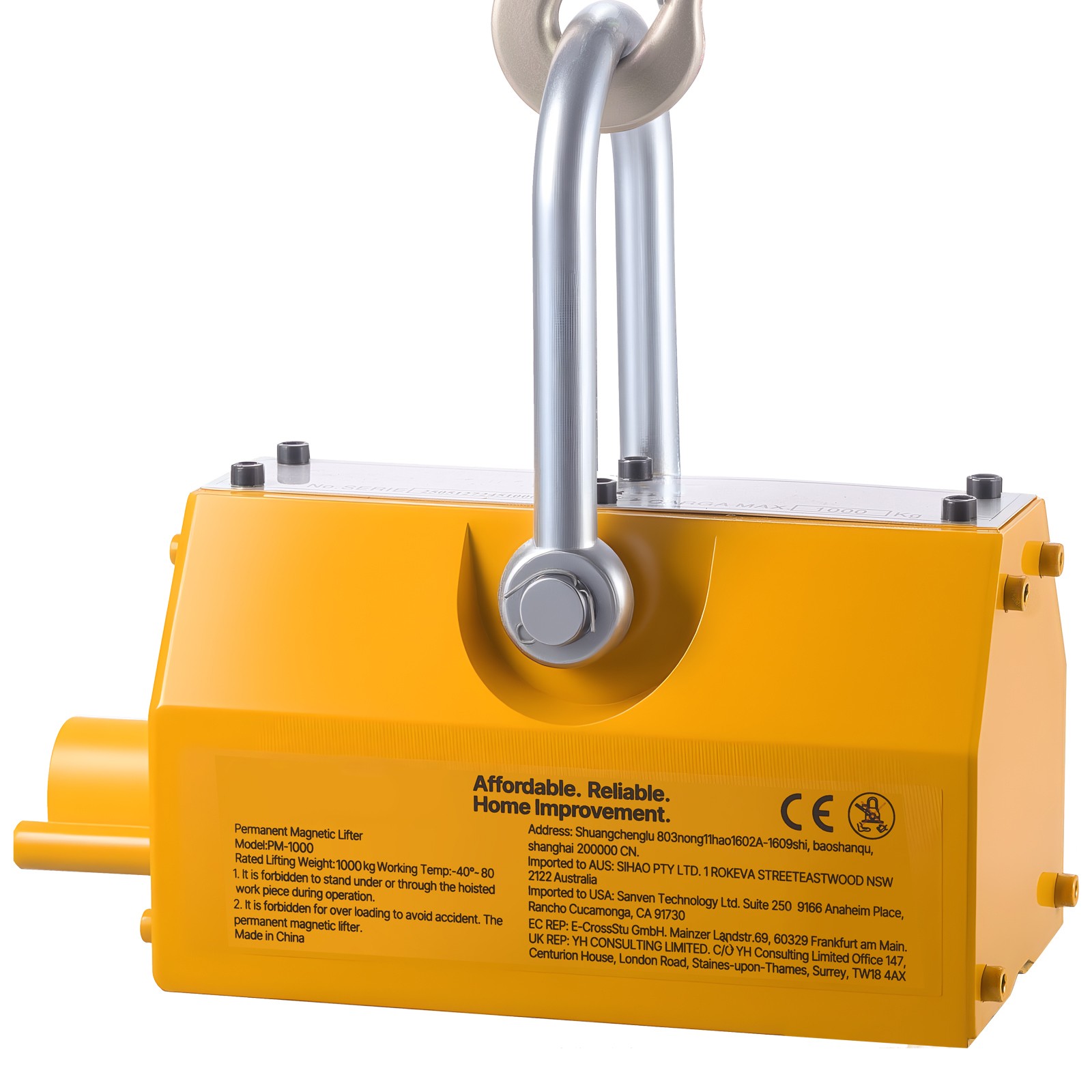 Uimoso Permanent Magnetic Lifter with 2200 lbs Load Capacity, N42 Magnet