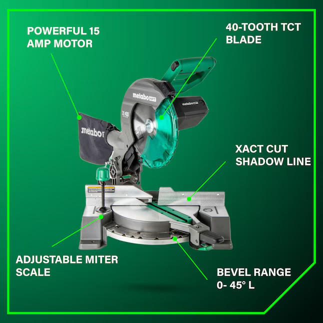 Metabo HPT 10″ 15-Amp Single Bevel Compound Corded Miter Saw C10FCG2 – NEW