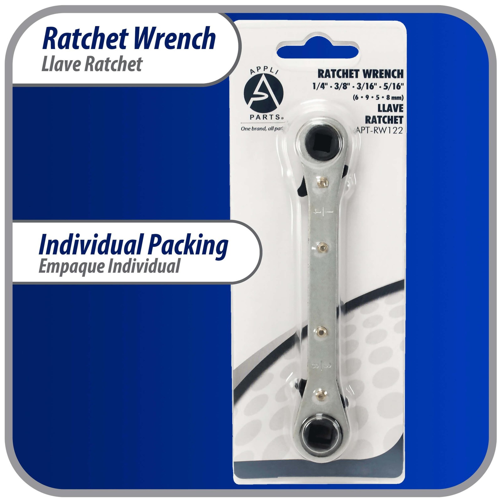 Appli Parts APT-RW122 HVAC 3/16, 1/4, 3/8 and 5/16 in service Wrench Tool with m