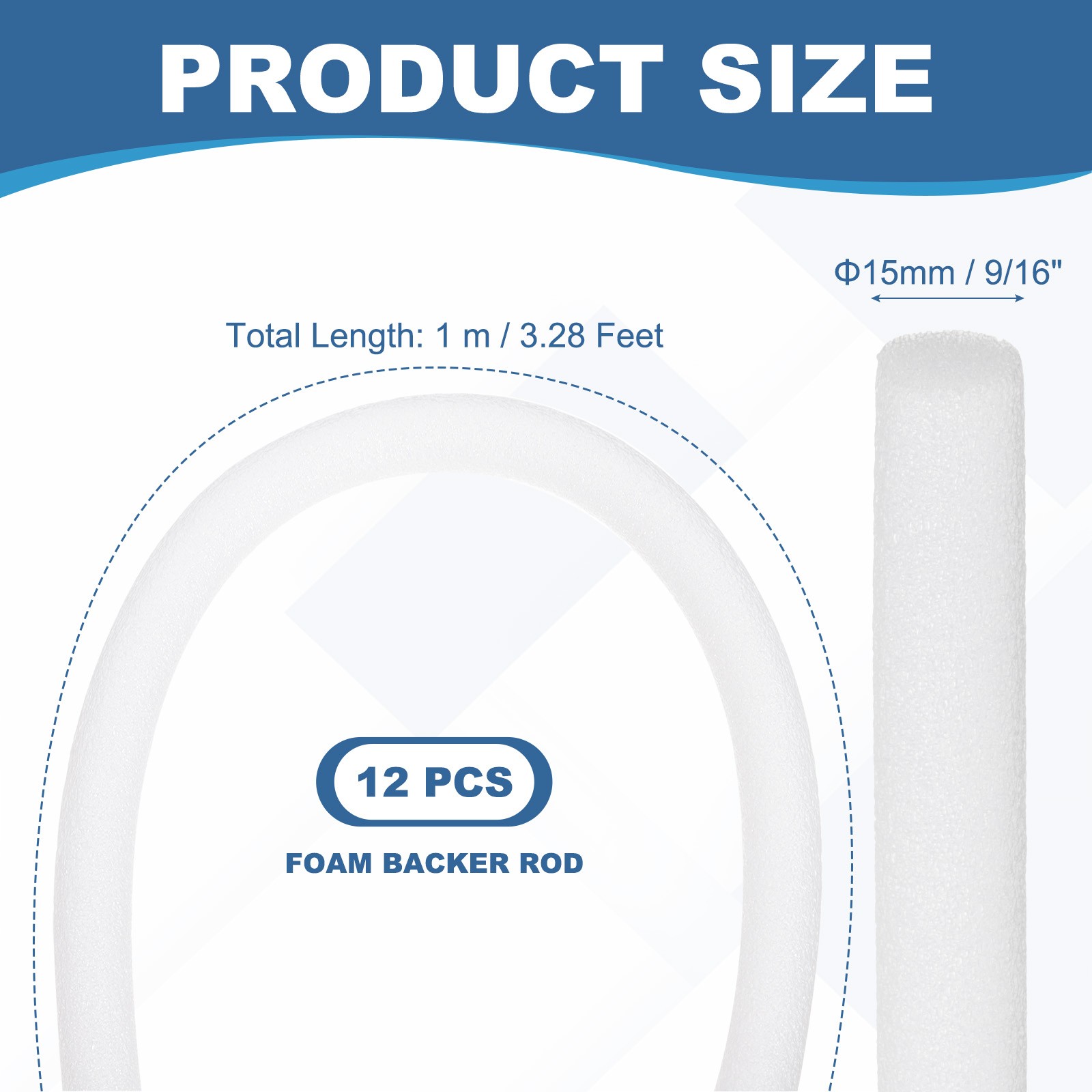 12 Pack 9/16″ x 3.3 ft Backer Rod Foam Rod Caulk Saver (15mm) White