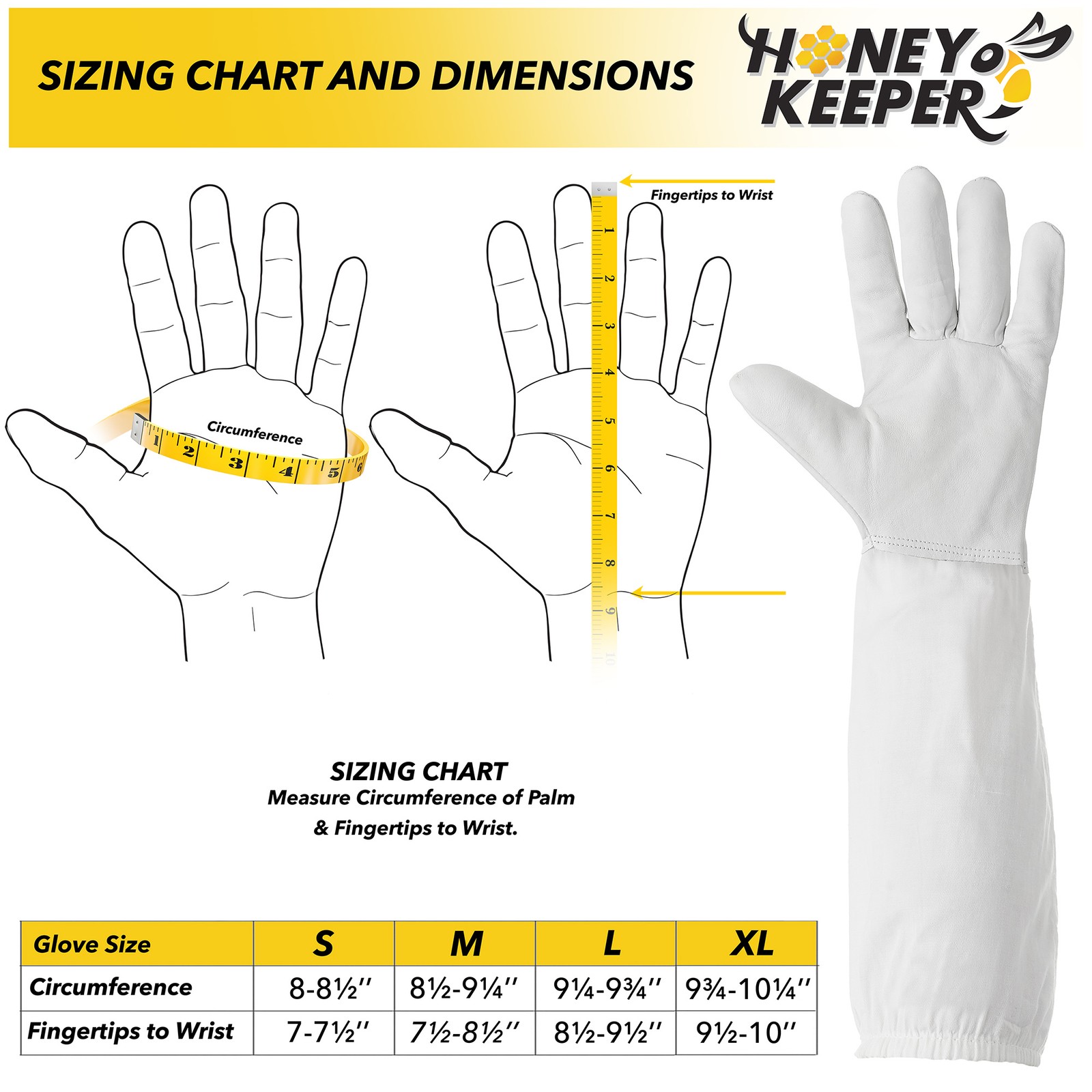 Beekeeping Gloves Goatskin Leather, Canvas Long Sleeves with Elastic Cuff, Med