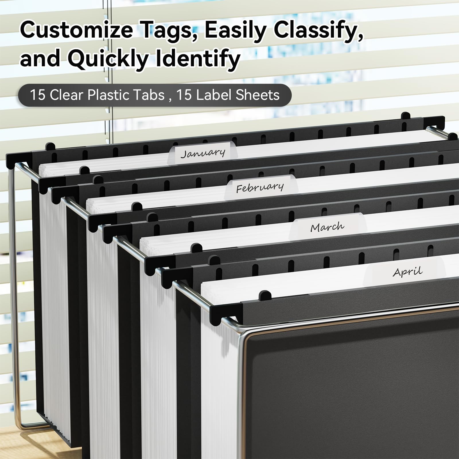 Plastic Legal Size Hanging File Folders, 12 Pack Black Legal Size File Folder…
